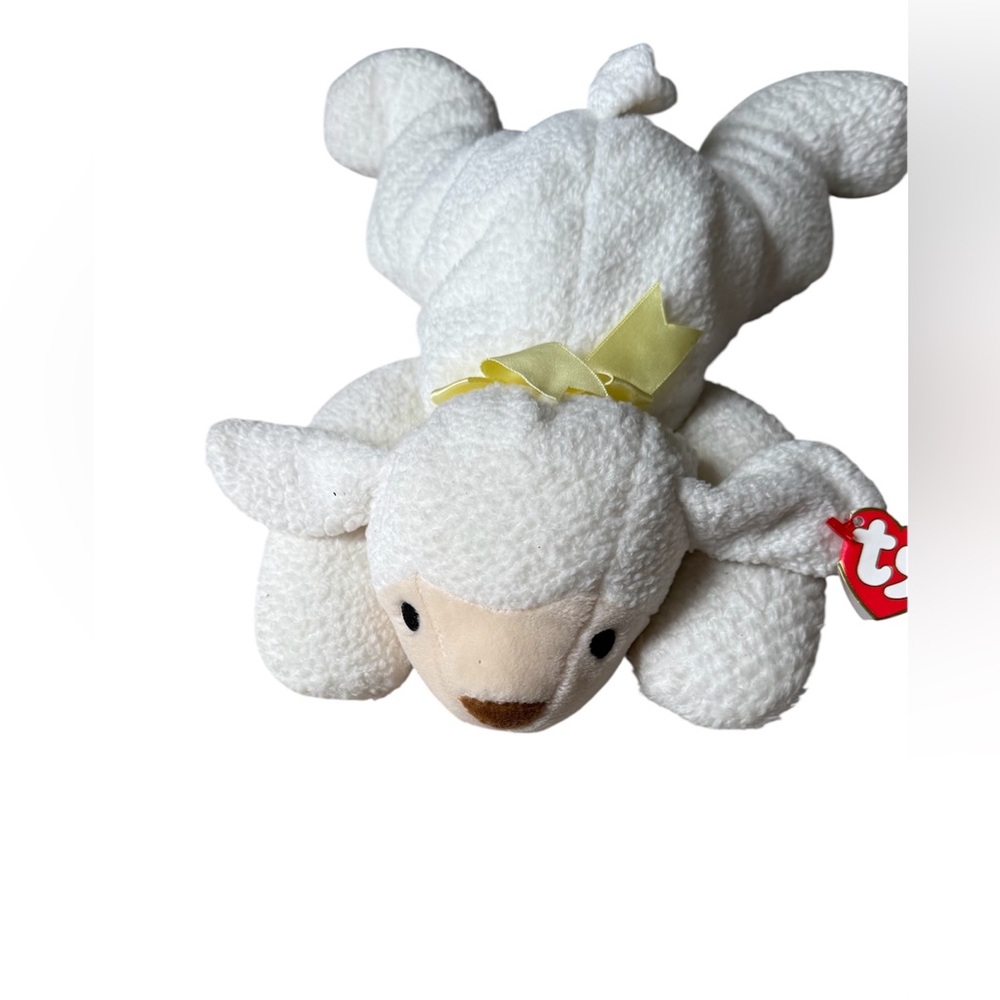 Ty White Lamb Plush with Yellow Bow